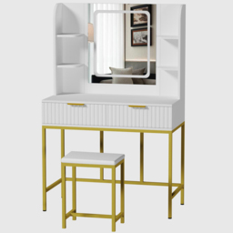 Kosy Koala Annabelle 2 Drawer 4 Shelf White and Gold Dressing Table Set with LED Mirror - Size: 140 x 90 x 40cm - Wilko - thumbnail 3