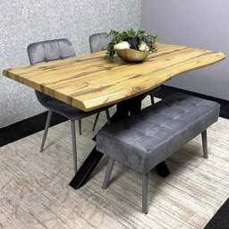Kosy Koala 4 Seater Wood and Velvet Dining Table Set with Bench Grey - Brown - Wilko