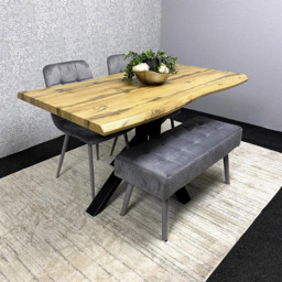 Kosy Koala 4 Seater Wood and Velvet Dining Table Set with Bench Grey - Brown - Wilko - thumbnail 7