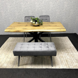 Kosy Koala 4 Seater Wood and Velvet Dining Table Set with Bench Grey - Brown - Wilko - thumbnail 5