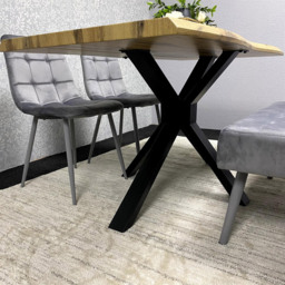 Kosy Koala 4 Seater Wood and Velvet Dining Table Set with Bench Grey - Brown - Wilko - thumbnail 6