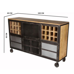 Brooklyn Daisy 4 Door Bar Cabinet with Wine Rack - Size: 92 x 150 x 40cm - Brown - Wilko - thumbnail 6