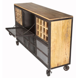 Brooklyn Daisy 4 Door Bar Cabinet with Wine Rack - Size: 92 x 150 x 40cm - Brown - Wilko - thumbnail 4