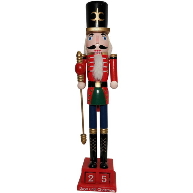 Premier Red Countdown Wooden Christmas Nutcracker Christmas Decoration 50cm - Size: 50 x 21 x 10.5cm - Wilko - image 1