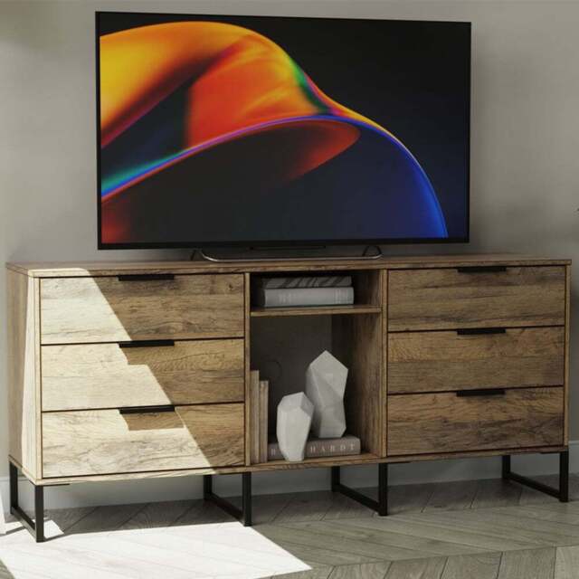 Crowndale Hong Kong 6 Drawer Vintage Oak Media Unit - Size: 40 x 152 x 74cm - Brown - Wilko - image 1