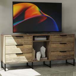 Crowndale Hong Kong 6 Drawer Vintage Oak Media Unit - Size: 40 x 152 x 74cm - Brown - Wilko