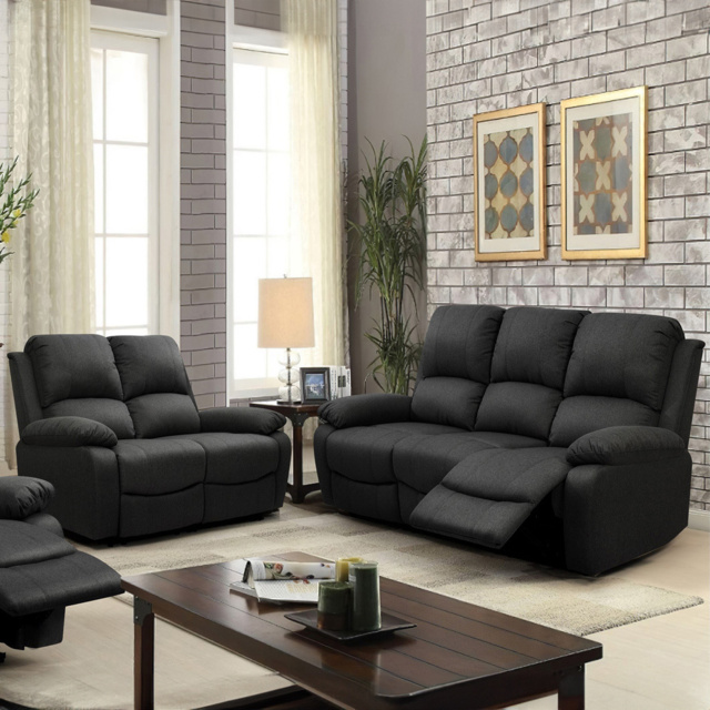 Brooklyn Luxury 5 Seater Dark Grey Linen Manual Recliner Sofa Set - Wilko - image 1