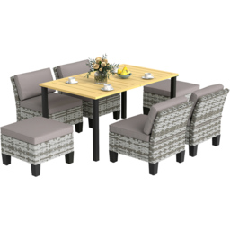 Outsunny 6 Seater Grey Rattan Garden Dining Set with Cushions and Umbrella Hole - Wilko - thumbnail 3