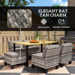 Outsunny 6 Seater Grey Rattan Garden Dining Set with Cushions and Umbrella Hole - Wilko - thumbnail 7