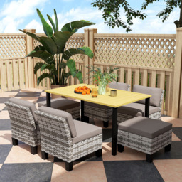 Outsunny 6 Seater Grey Rattan Garden Dining Set with Cushions and Umbrella Hole - Wilko - thumbnail 4