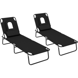 Outsunny Set of 2 Black Folding Sun Lounger with Reading Hole - Size: 36 x 58 x 187cm - Wilko - thumbnail 3