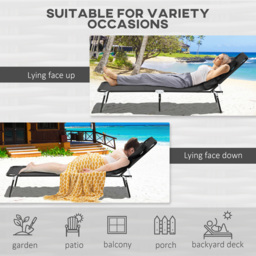Outsunny Set of 2 Black Folding Sun Lounger with Reading Hole - Size: 36 x 58 x 187cm - Wilko - thumbnail 6
