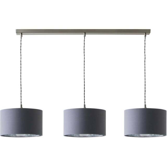 ValueLights Reni Grey and Chrome Drum Shade 3 Drop Bar Chrome Diner LED Ceiling Light - Size: 123.5 x 98 x 25cm - Black - Wilko - image 1