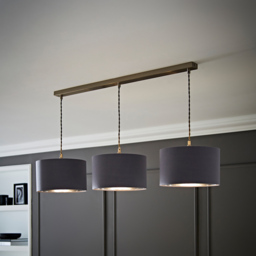 ValueLights Reni Grey and Chrome Drum Shade 3 Drop Bar Chrome Diner LED Ceiling Light - Size: 123.5 x 98 x 25cm - Black - Wilko - thumbnail 3