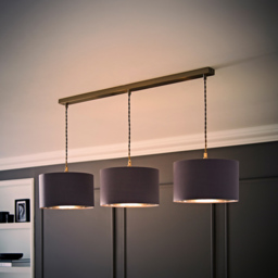 ValueLights Reni Grey and Chrome Drum Shade 3 Drop Bar Chrome Diner LED Ceiling Light - Size: 123.5 x 98 x 25cm - Black - Wilko - thumbnail 7