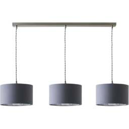 ValueLights Reni Grey and Chrome Drum Shade 3 Drop Bar Chrome Diner LED Ceiling Light - Size: 123.5 x 98 x 25cm - Black - Wilko - thumbnail 1
