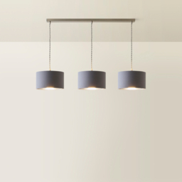 ValueLights Reni Grey and Chrome Drum Shade 3 Drop Bar Chrome Diner LED Ceiling Light - Size: 123.5 x 98 x 25cm - Black - Wilko - thumbnail 6
