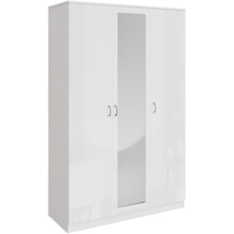 FWStyle 3 Door White Gloss Wardrobe with Mirror Door - Wilko - thumbnail 3