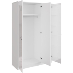 FWStyle 3 Door White Gloss Wardrobe with Mirror Door - Wilko - thumbnail 4