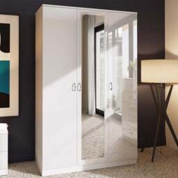 FWStyle 3 Door White Gloss Wardrobe with Mirror Door - Wilko