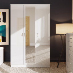 FWStyle 3 Door White Gloss Wardrobe with Mirror Door - Wilko - thumbnail 6
