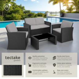 tectake Lucca 4 Seater Black and Grey Rattan Garden Sofa Set - Wilko - thumbnail 7
