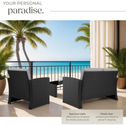 tectake Lucca 4 Seater Black and Grey Rattan Garden Sofa Set - Wilko - thumbnail 5