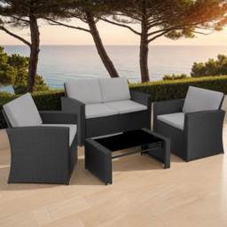 tectake Lucca 4 Seater Black and Grey Rattan Garden Sofa Set - Wilko - thumbnail 1