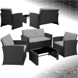 tectake Lucca 4 Seater Black and Grey Rattan Garden Sofa Set - Wilko - thumbnail 3
