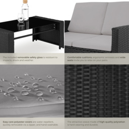 tectake Lucca 4 Seater Black and Grey Rattan Garden Sofa Set - Wilko - thumbnail 6