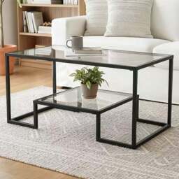 Alivio Single Shelf Transparent Modern Industrial Coffee Table - Size: 50 x 48 x 100cm - Clear - Wilko