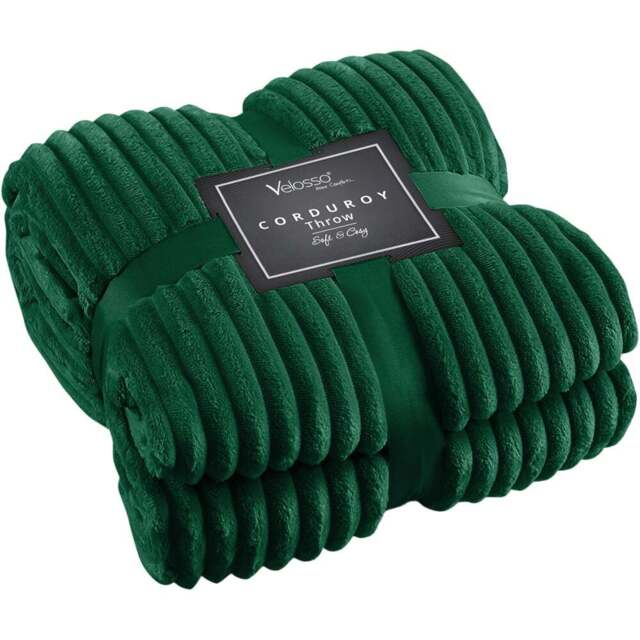 Velosso Emerald Plain Corduroy Throw 150 x 200cm - Size: 150 x 200 x 1cm - Wilko - image 1
