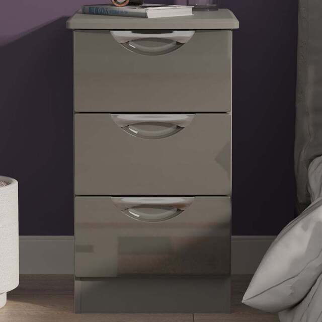 Crowndale Camden 3 Drawer Grey Gloss and Dusk Grey Bedside Cabinet Ready Assembled - Grey Gloss & Dusk Grey - Wilko - image 1