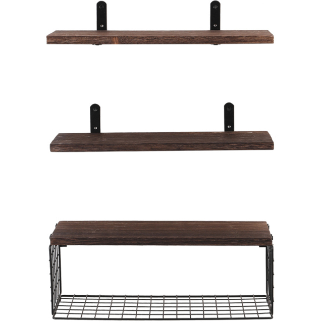 H&O Direct 40cm Wooden Wall Mounted Floating Shelf Set - Size: 14 x 40 x 15cm - Brown - Wilko - image 1