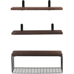 H&O Direct 40cm Wooden Wall Mounted Floating Shelf Set - Size: 14 x 40 x 15cm - Brown - Wilko - thumbnail 1