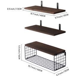 H&O Direct 40cm Wooden Wall Mounted Floating Shelf Set - Size: 14 x 40 x 15cm - Brown - Wilko - thumbnail 6