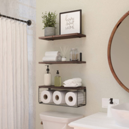 H&O Direct 40cm Wooden Wall Mounted Floating Shelf Set - Size: 14 x 40 x 15cm - Brown - Wilko - thumbnail 3