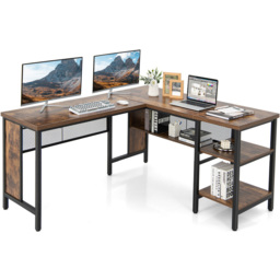 Costway L Shaped 3 Shelf Computer Desk Rustic Brown - Size: 115 x 59 x 29cm - Wilko - thumbnail 4