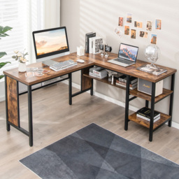 Costway L Shaped 3 Shelf Computer Desk Rustic Brown - Size: 115 x 59 x 29cm - Wilko - thumbnail 1