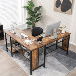 Costway L Shaped 3 Shelf Computer Desk Rustic Brown - Size: 115 x 59 x 29cm - Wilko - thumbnail 5