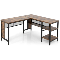 Costway L Shaped 3 Shelf Computer Desk Rustic Brown - Size: 115 x 59 x 29cm - Wilko - thumbnail 3