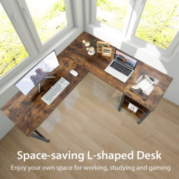 Costway L Shaped 3 Shelf Computer Desk Rustic Brown - Size: 115 x 59 x 29cm - Wilko - thumbnail 7