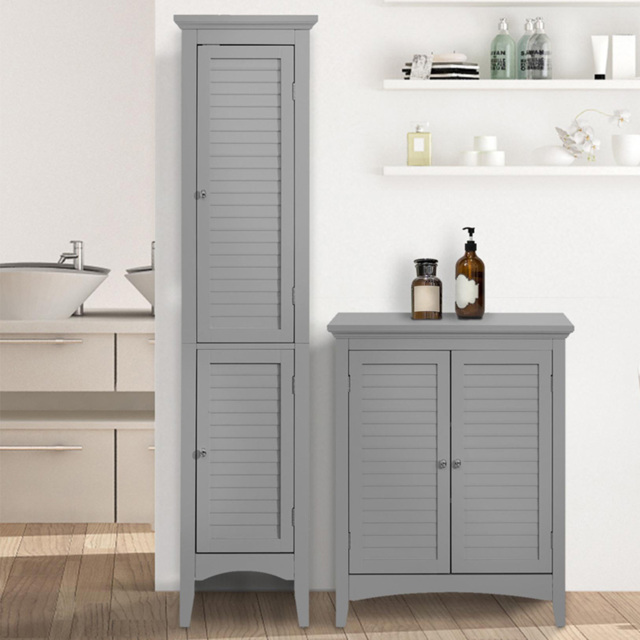 Teamson Home Glancy 2 Door Grey Linen Tower Cabinet - Size: 160.0 x 33.0 x 38.1cm - Wilko - image 1