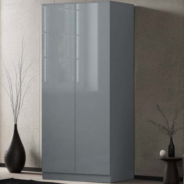 FWStyle Stora 2 Door Grey Gloss Wardrobe - Wilko - image 1