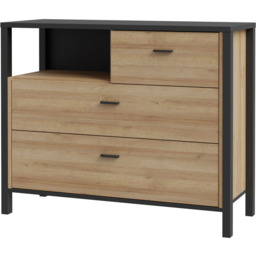 Florence High Rock 3 Drawer Matt Black and Riviera Oak Chest of Drawers - Furniture to Go - Wilko - thumbnail 5