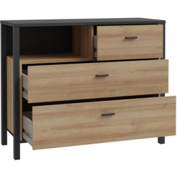 Florence High Rock 3 Drawer Matt Black and Riviera Oak Chest of Drawers - Furniture to Go - Wilko - thumbnail 6
