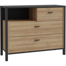 Florence High Rock 3 Drawer Matt Black and Riviera Oak Chest of Drawers - Furniture to Go - Wilko - thumbnail 3