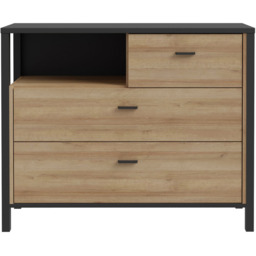 Florence High Rock 3 Drawer Matt Black and Riviera Oak Chest of Drawers - Furniture to Go - Wilko - thumbnail 4