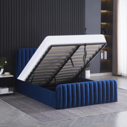 Portland Wave Double Blue Velvet Ottoman Bed with Mattress - Wilko - thumbnail 3