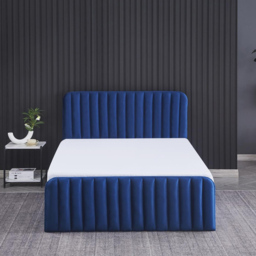 Portland Wave Double Blue Velvet Ottoman Bed with Mattress - Wilko - thumbnail 5